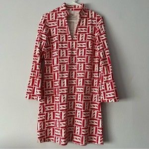 Mahi Gold Geometric Pattern Dress Red White Small